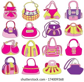 collection of fashionable women's bags (vector illustration)