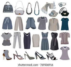 collection of fashionable women's clothes