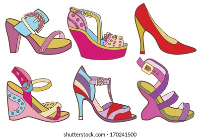 collection of fashionable women's shoes (vector illustration)