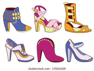 collection of fashionable women's shoes (vector illustration)
