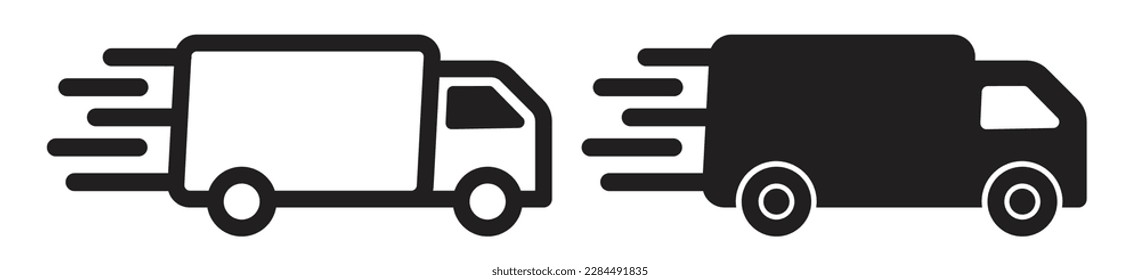 Collection of fast delivery icons. express order delivery truck sign set. free fast or quick delivery van symbol. filled and outlined shipping transport. distribution truck logo - Stock vector