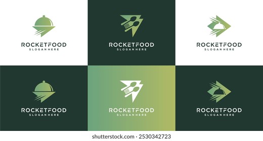 Collection of fast food delivery vector logo. Food order services like rockets. Unique design illustration template.	
