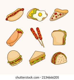 Collection of fast food illustration vector flat concept 