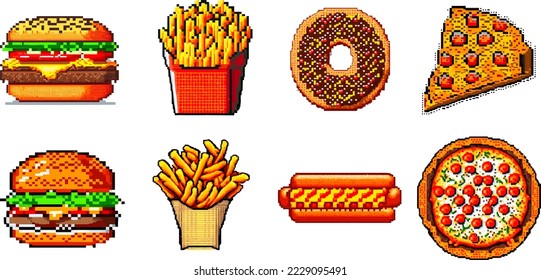 Collection of Fast Food and Junk Food in Pixel Art Style RPG Game