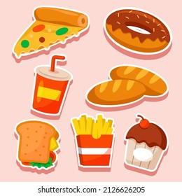 Collection of fast food in various types, drawing items Graphic design for banner, sticker advertising fast food and beverage theme Vector illustration