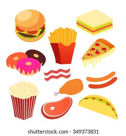 collection of fast food vector illustration 