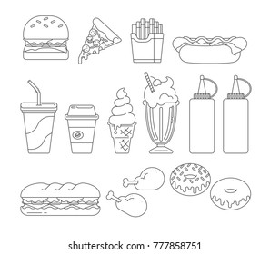 Collection of Fast Food Vector Line Illustrations