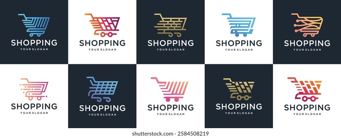 Collection of Fast shopping cart logo designs. Shopping cart logo design vector icon.