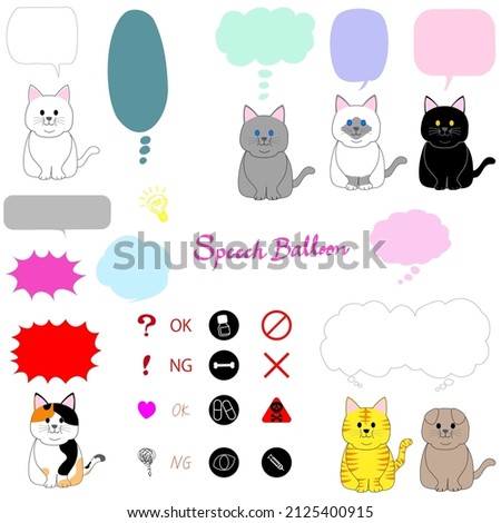 Collection of fat cats, icons, and speech balloons