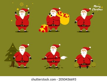 Colección De Vectores De Grasa Santa Claus, Adecuados Para Su Uso En Elementos De Banner, Etiquetas Y Plantillas Adicionales