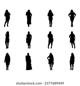 collection of fat woman silhouette vector