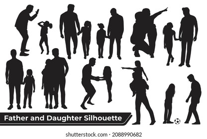 Collection of Father and Daughter Silhouettes in different poses set