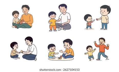 collection of Father daughter and Son kidding children's book illustration