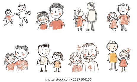 collection of Father daughter and Son kidding drawing by kids