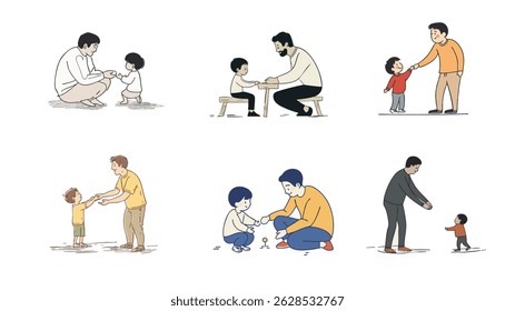 collection of Father daughter and Son kidding children's book illustration