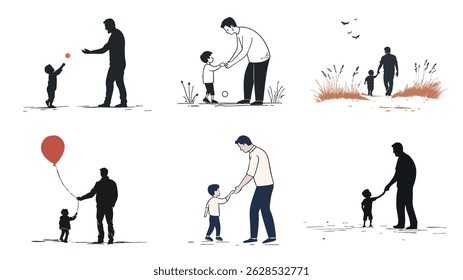 collection of Father daughter and Son kidding children's book illustration