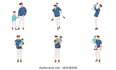 Collection of father with his son. Happy father's day. Father love scene. Father holding son. Character set flat design. 