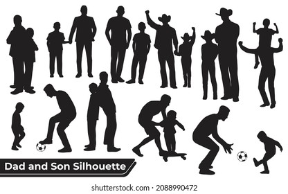 Collection of Father and son or dad and baby Silhouettes in different poses set