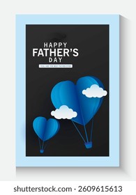 collection of Father's Day greeting cards set in modern paper cut love cute style. blue background Fathers Day holiday for greeting banner, fashion ads, poster, flyer, social media, promotion and sale