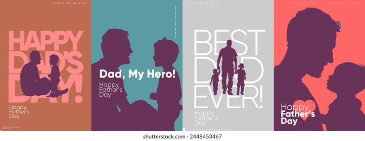 Collection of Father's Day vector graphics with heartwarming silhouettes and bold celebratory messages.