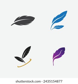 collection of feather logo illustration designs on a gray background