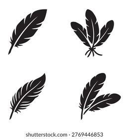 Collection of feather vector illustrations. Soft, delicate plumes for various design concepts. Bird element.