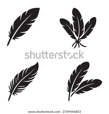 Collection of feather vector illustrations. Soft, delicate plumes for various design concepts. Bird element.