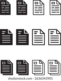 Collection features document icons with subtle variations in design and styling. These are ideal for representing files, reports, and data. Transparent background.