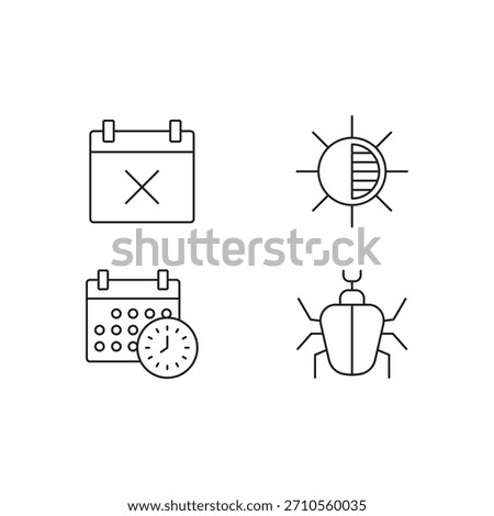 Collection featuring calendar, time, cross error, and insect bug outline symbols.