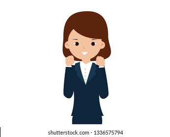 The collection feeling.Lady office she wears suit for work office.She hold her hand and fight for works .This can use for advertising, poster, decorate website