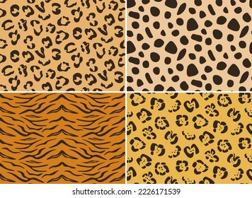 Collection of feline seamless patterns. Beautiful animal textures.