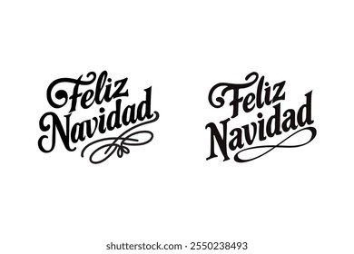 Coleção de Estilos de Letras Feliz Navidad com Negrito e Elementos Decorativos.