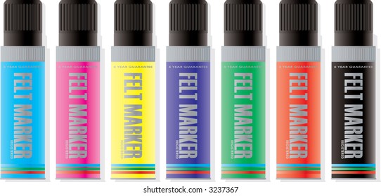 A collection of felt markers illustrated with a drop shadow