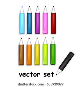Collection of felt-pens are different colors. Vector illustration
