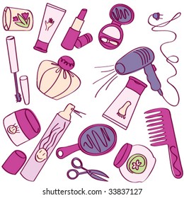 Collection of female accessories of beauty. Cosmetic icons