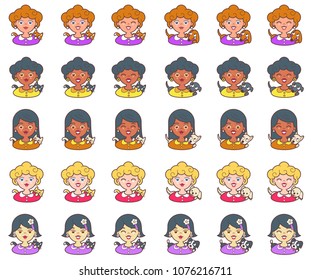 Collection Of Female Avatars With Cats And Dogs