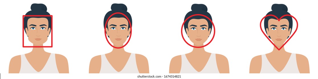 Collection of female face shape. Vector illustration of portraits of girls isolated on white background.