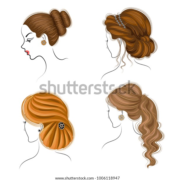 Collection Female Hairstyles Short Long Medium Stock Vector