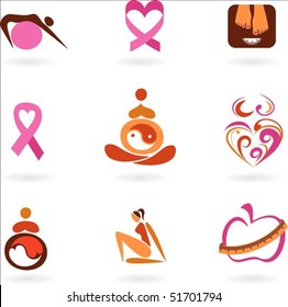 Collection of female health awareness and prevention icons