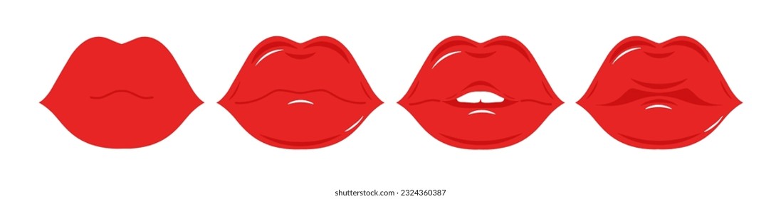 Collection female lips. Vector illustration of sexy woman's lips. Smile, kiss. beauty concept, Pop art, Trendy background. Collection of woman's lips expressed differernt emotions.