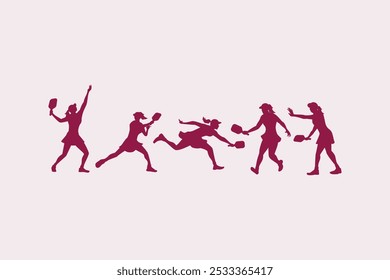 Collection of female pickleball players silhouettes in various positions. It's great for making logos, t-shirts, sticker, etc.