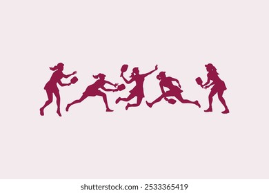 Collection of female pickleball players silhouettes in various positions. It's great for making logos, t-shirts, sticker, etc.