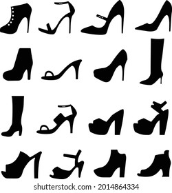 Collection of Female shoes silhouettes vector Illustration Eps10