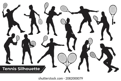 Collection of Female Tennis player silhouettes in different poses