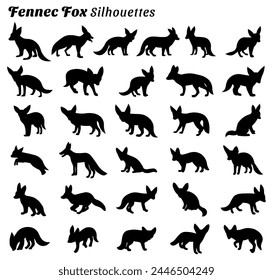 Collection of fennec fox silhouette vector Illustrations