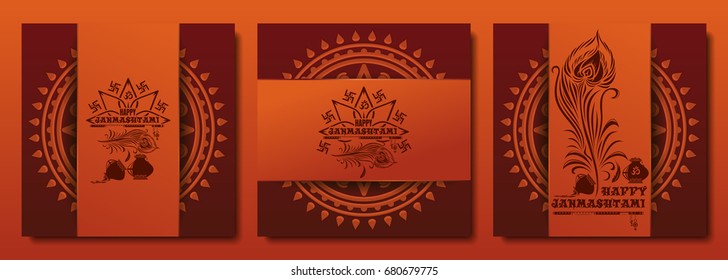 Collection of festive backgrounds for Krishna Janmasthami. Banners set for the birthday of Krishna. Vector illustration