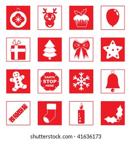 collection of festive christmas icons in global red and white