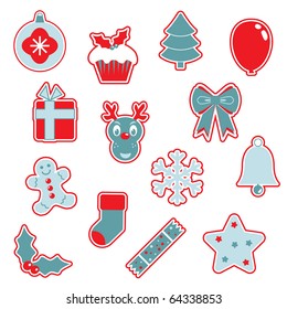 collection of festive christmas icons in red and blue