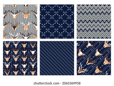 Colección de patrones de Navidad festiva sin fisuras. Ilustración vectorial. 