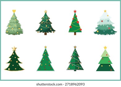 Collection of festive christmas trees Vector illustration Set